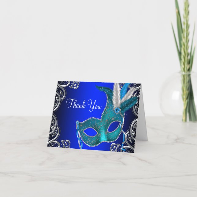 Royal Blue Masquerade Party Thank You (Front)