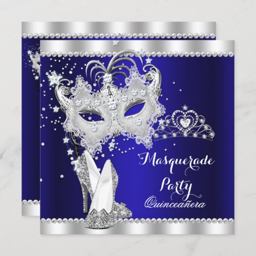 Royal Blue Masquerade Quinceanera Mask Hi Heels Invitation