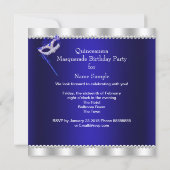 Royal Blue Masquerade Quinceanera Party Mask Gems Invitation (Back)