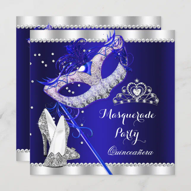 Royal Blue Masquerade Quinceanera Party Mask Heels Invitation Zazzle