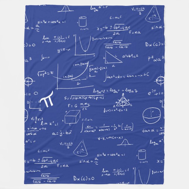 Royal Blue Math Equations Formulas Algebra Nerd Fleece Blanket (Front)