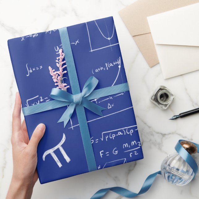 Royal Blue Mathematics Formulas Equations Pattern Wrapping Paper (Gifting)