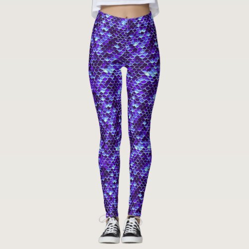 Royal Blue Mermaid Scale Fish Leggings Yoga Pants