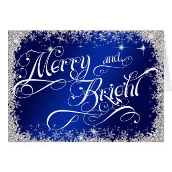 Royal Blue Merry and Bright Holiday Customized Card 