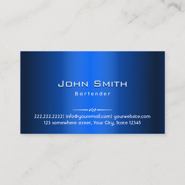 Royal Blue Metal Bartender Business Card (Front)