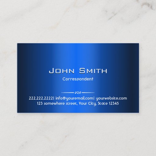 Customizable Royal Blue Metal Correspondent Business Card