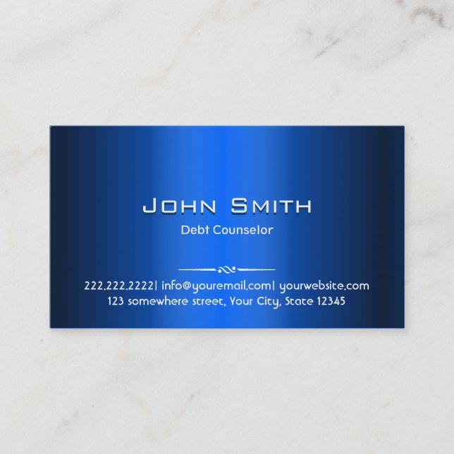 Royal Blue Metal Debt Counselor Business Card (Front)