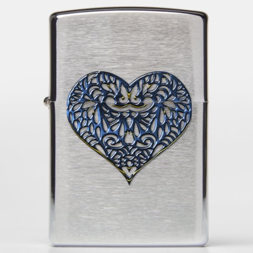 Royal Blue Metal Heart Zippo Lighter