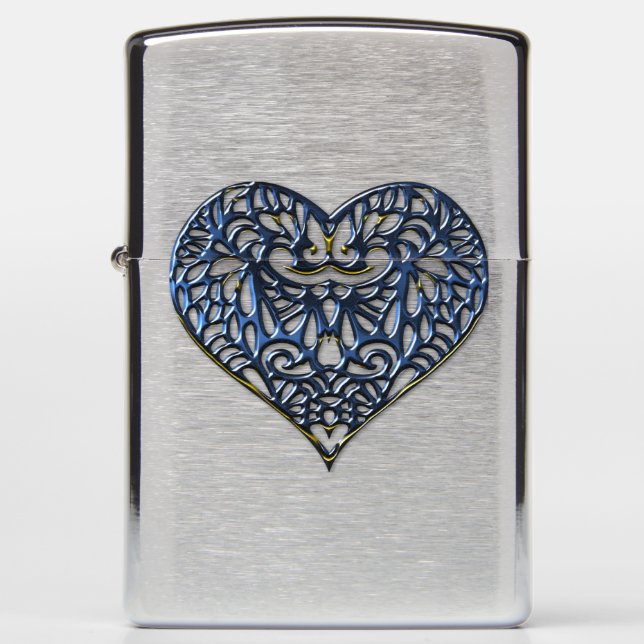 Royal Blue Metal Heart Zippo Lighter (Front)