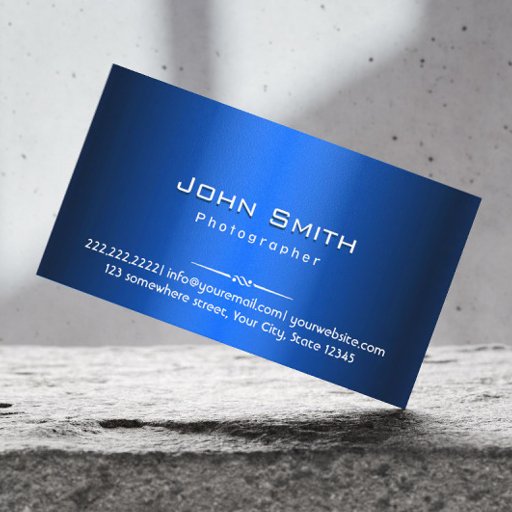 Customizable Royal Blue Metal Photographer Business Card