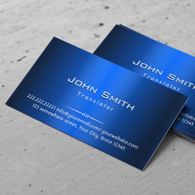 Royal Blue Metal Translator Business Card (Creator Uploaded)