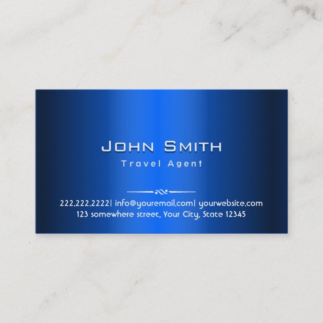 Royal Blue Metal Travel Agent Business Card (Front)