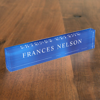 Royal Blue Metallic Look Stylish Serif Desk Name Plate