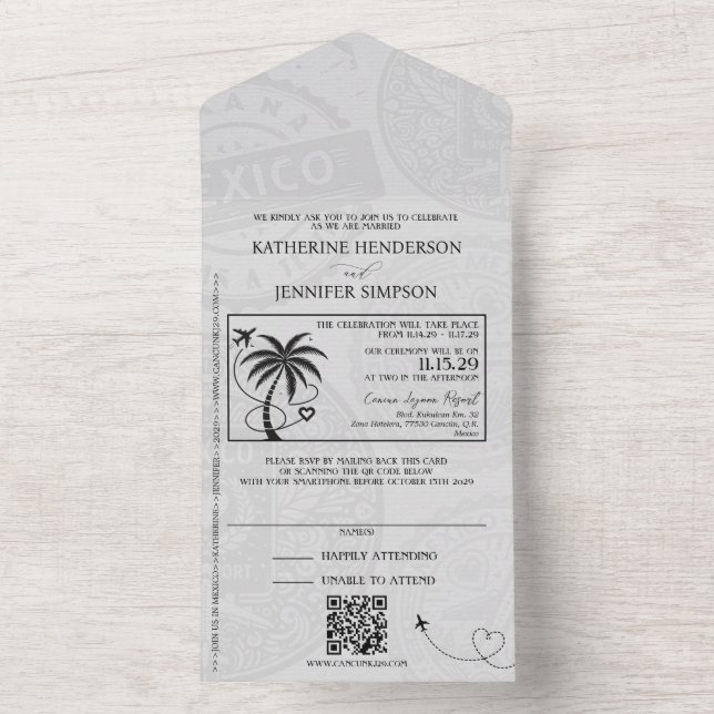 Royal Blue Mexico Passport Wedding All In One Invitation (Inside)