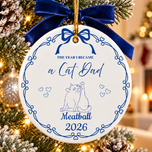 Royal Blue Minimalist Cat Dad Custom Name & Year Ceramic Ornament