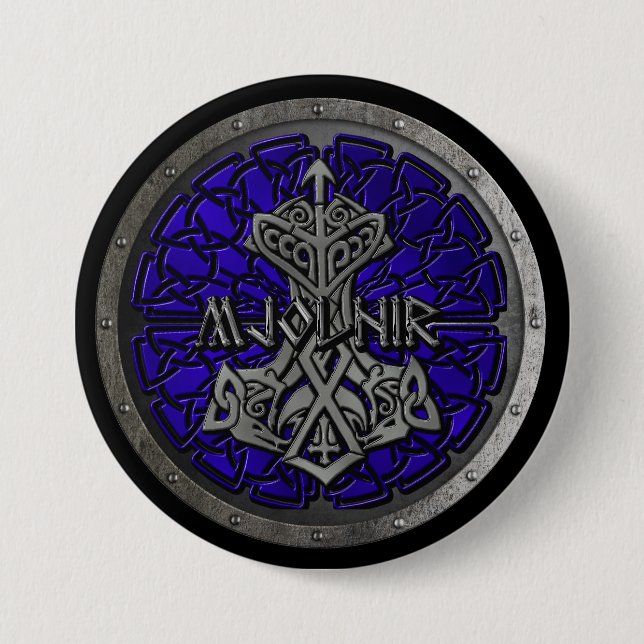 Royal Blue Mjolnir Shield Button (Front)