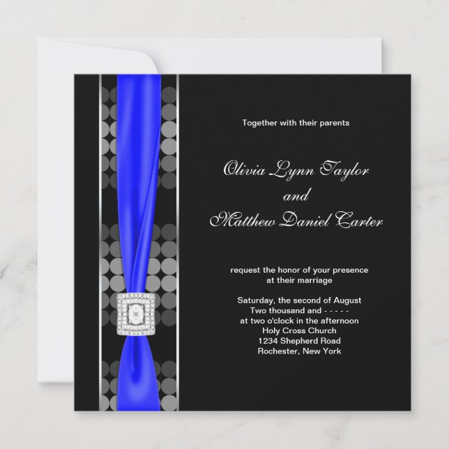 Royal Blue Modern Dot Black White Wedding Invitation (Front)