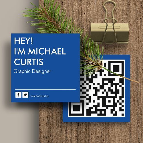 Royal Blue Modern Graphic Designer QR Code Square Business Card