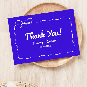 Royal Blue Modern Hand Lettered Whimsical Wedding Thank You Card