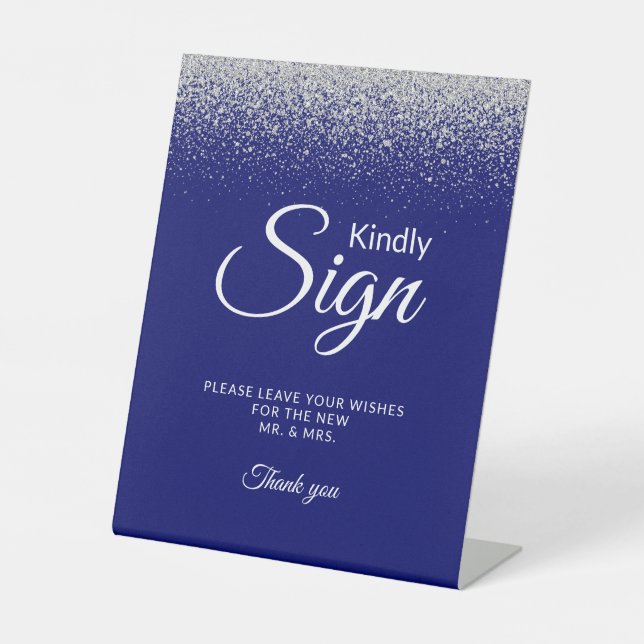 Royal Blue Modern Silver Glitter Guest Book Sign (Front)