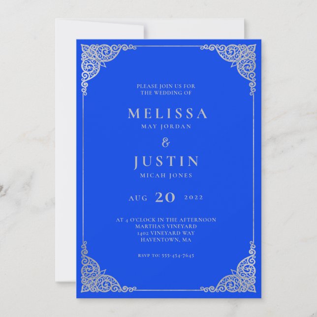 Royal Blue Modern Simplistic Wedding Invitation (Front)