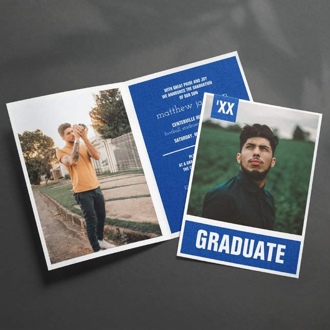 Royal Blue Modern Textured Photo Graduation Invitation (Creator Uploaded)
