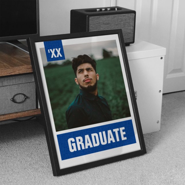 Royal Blue Modern Textured Photo Graduation Poster (Creator Uploaded)