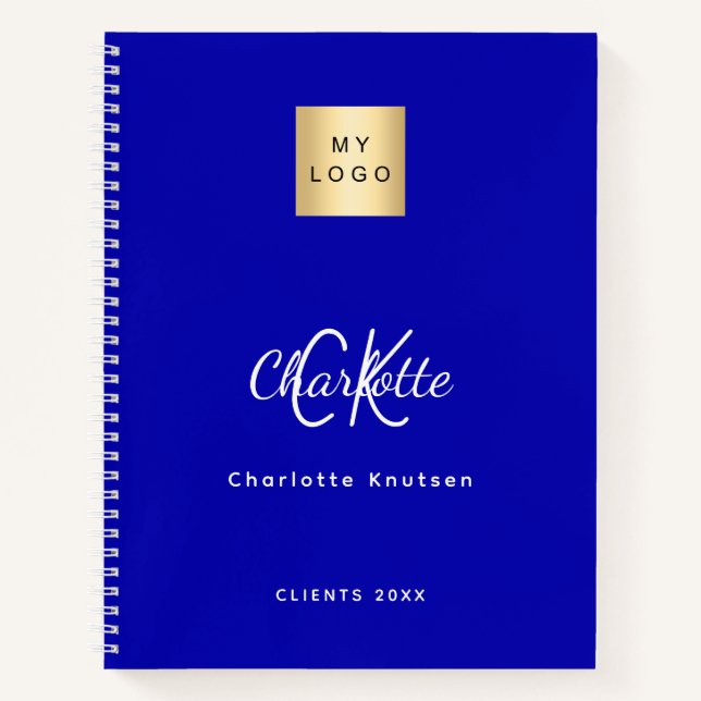 Royal blue monogram business logo notebook (Front)