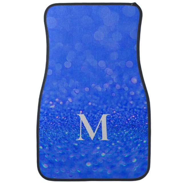 Royal Blue Monogram Faux Glitter Set of Car Mats (Front)