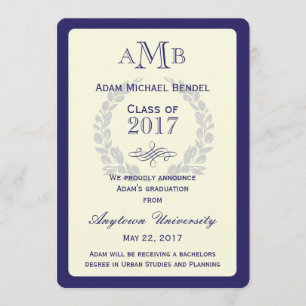 Royal Blue Monogram Graduation Announcement