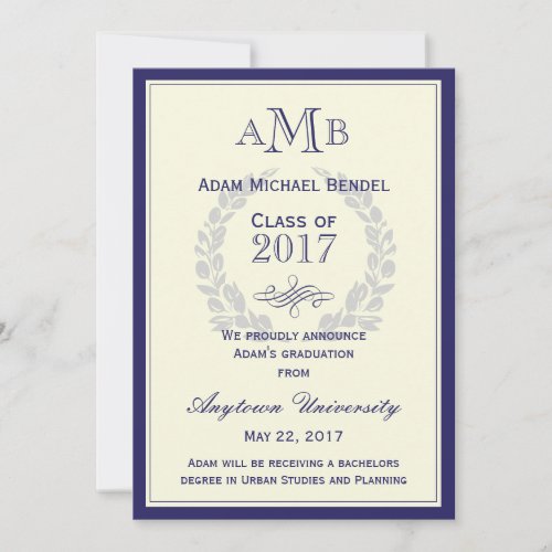 Royal Blue Monogram Graduation Announcement