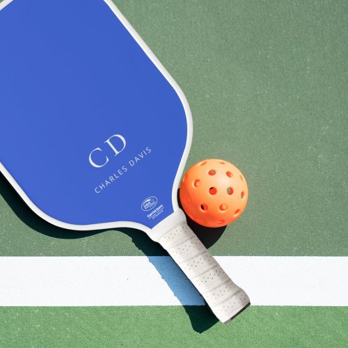 Royal blue monogram initials name pickleball paddle