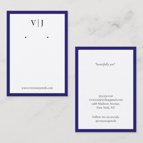 Royal Blue Monogram Jewelry Earrings Display Card