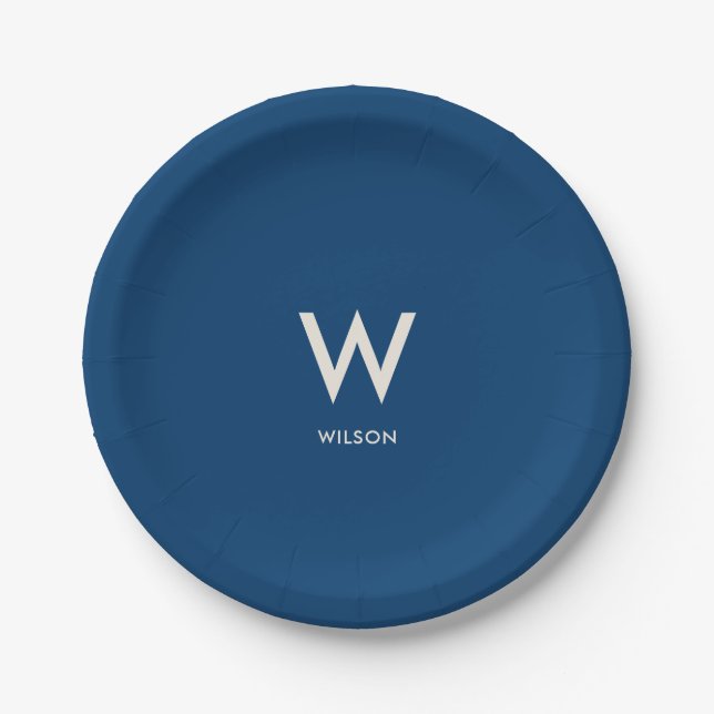 Royal Blue Monogram Personal Party Paper Plates (Front)