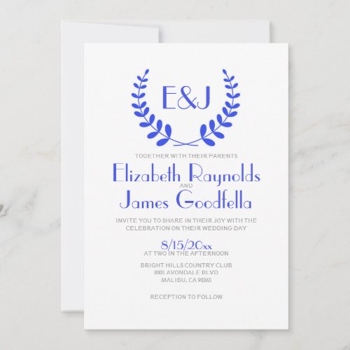 Royal Blue Monogram Wedding Invitations