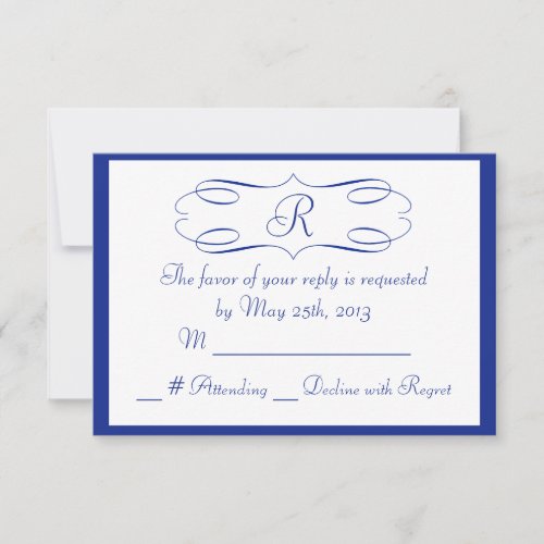 Royal Blue Monogram Wedding RSVP Card