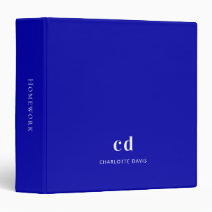 Royal blue monogrammed initials name 3 ring binder