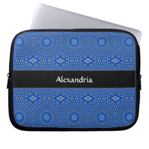 Royal Blue Monogrammed Tropical Pattern Laptop Sleeve