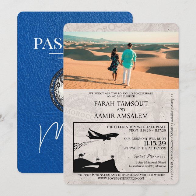 Royal Blue Morocco Passport Wedding Invitation (Front/Back)