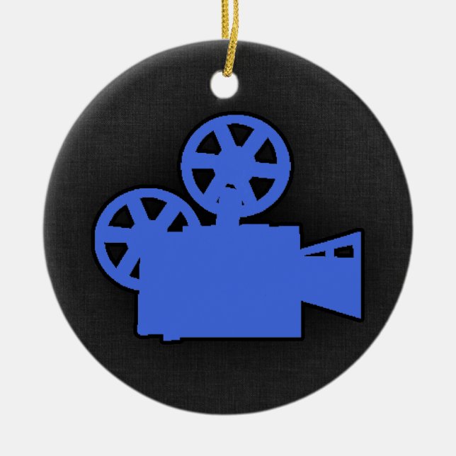 Royal Blue Movie Camera Ceramic Ornament (Front)