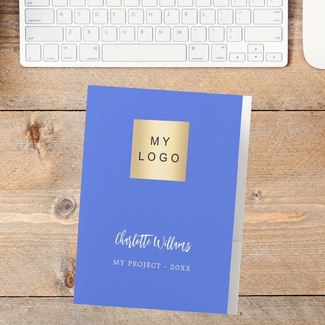 Royal blue name QR code logo business Pocket Folder (Creator Uploaded)