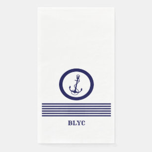 Royal blue nautical boat anchor and stripes  paper guest towels