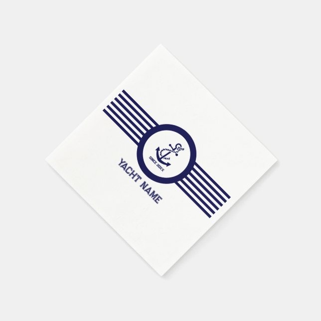 Royal blue nautical boat anchor stripes napkins (Corner)