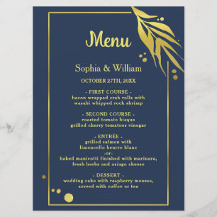 Royal Blue Navy Elegant Botanical Modern Wedding Program