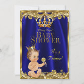 Royal Blue Navy Gold Prince Baby Shower Brunette Invitation (Front)
