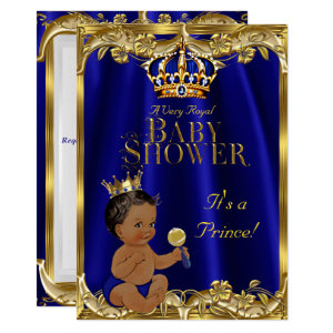 Royal Blue Navy Gold Prince Baby Shower Ethnic Card