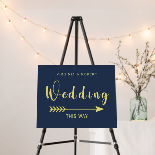 Royal Blue Navy Minimalist Wedding Direction Sign