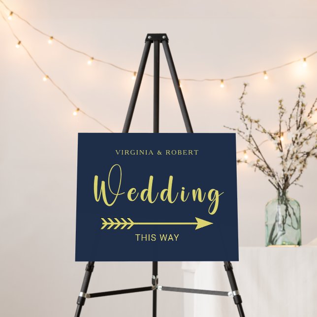 Royal Blue Navy Minimalist Wedding Direction Sign (In Situ (Stand))
