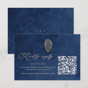 Royal Blue Navy Ocean Wedding QR Code Rsvp Card