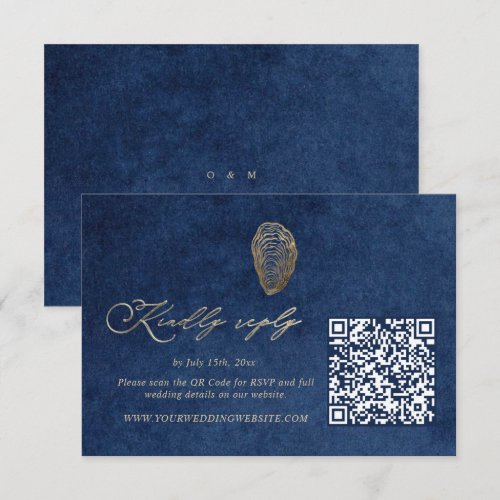Royal Blue Navy Ocean Wedding QR Code Rsvp  Card